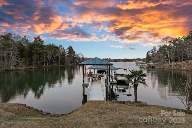 view of dock featuring a water view