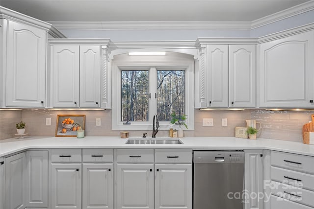 kitchen featuring white cabinetry, sink, and stainless steel dishwasher