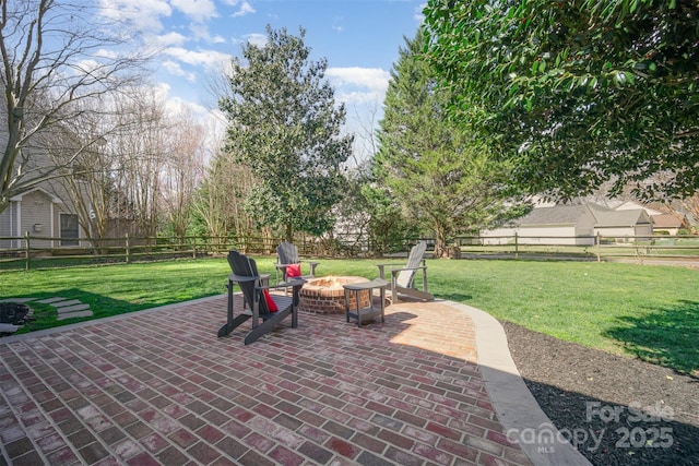 view of patio / terrace with an outdoor fire pit and a fenced backyard