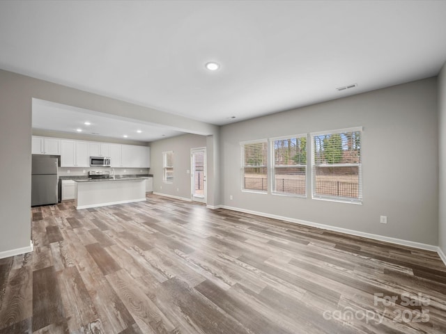 unfurnished living room featuring light hardwood / wood-style floors