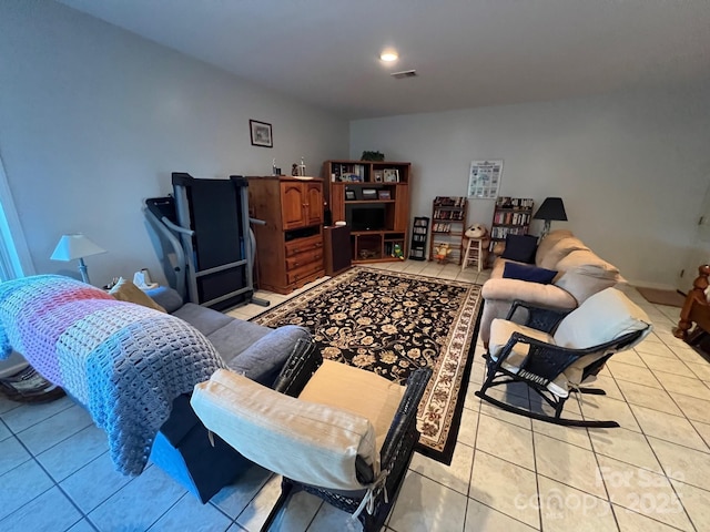 living room featuring light tile patterned floors