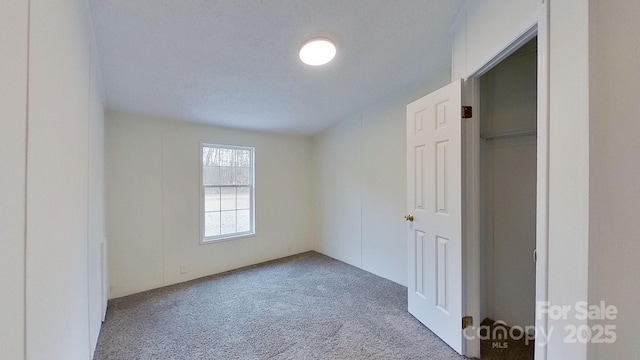 interior space featuring a textured ceiling and carpet flooring