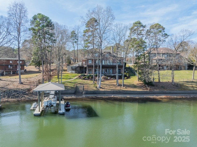 dock area featuring a water view