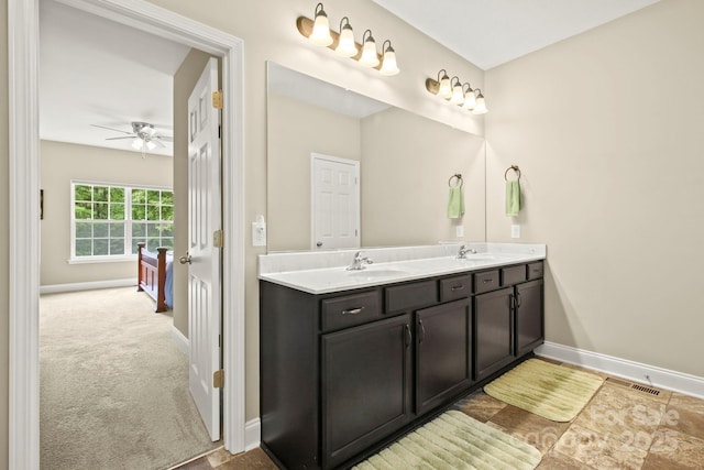 bathroom with vanity and ceiling fan