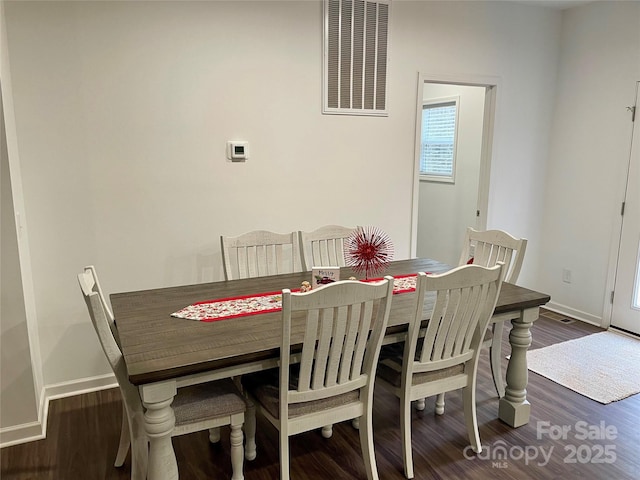 dining space featuring dark wood-type flooring