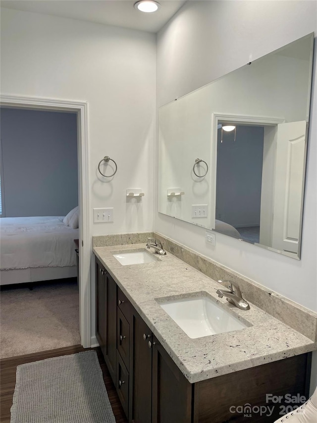 bathroom with vanity and hardwood / wood-style floors