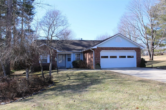 ranch-style home with a garage and a front yard