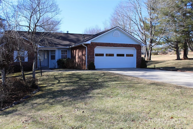 ranch-style home featuring a garage and a front yard