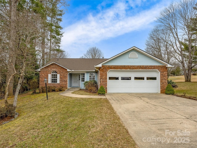 single story home with a garage and a front yard