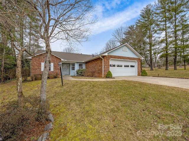 single story home featuring a garage and a front yard