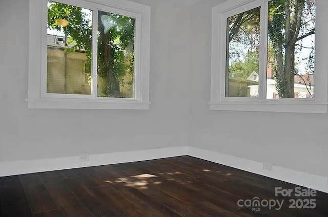 unfurnished room with wood-type flooring and a healthy amount of sunlight