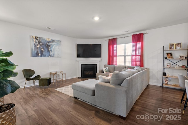 living room featuring dark hardwood / wood-style flooring