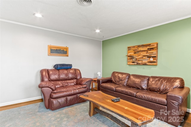 living room with crown molding