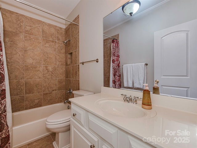 full bathroom featuring tile patterned floors, toilet, vanity, and shower / bath combo