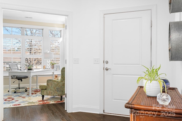 foyer with dark hardwood / wood-style floors