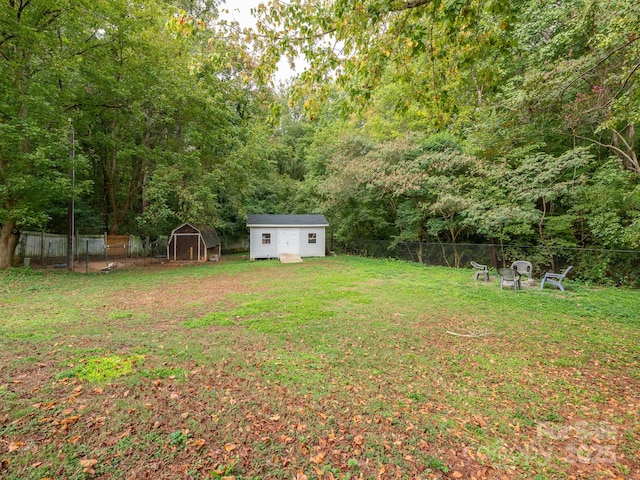 view of yard with a storage shed