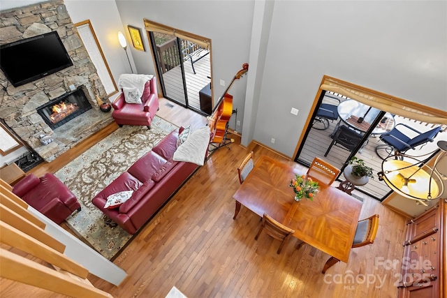 living room featuring a fireplace and hardwood / wood-style floors