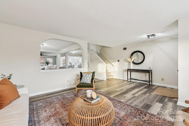 sitting room with hardwood / wood-style floors