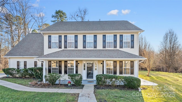 view of front of home featuring a porch and a front yard