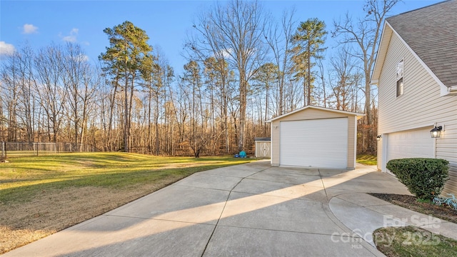 garage with a yard