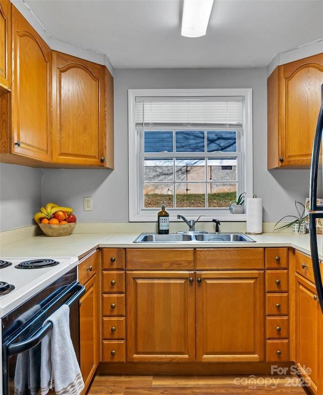 kitchen with electric stove and sink