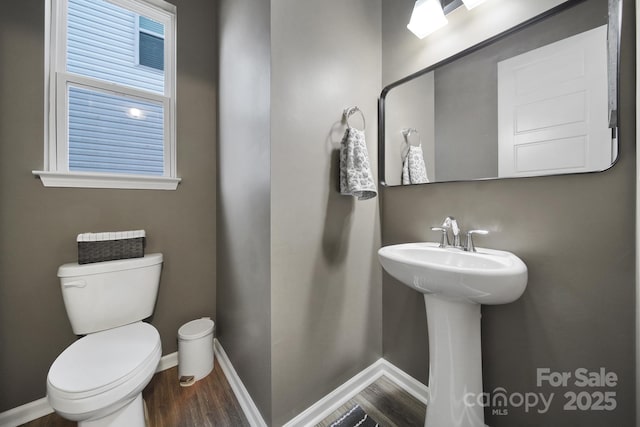 bathroom with hardwood / wood-style flooring and toilet