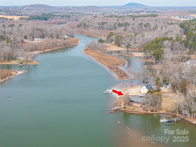 drone / aerial view featuring a water view