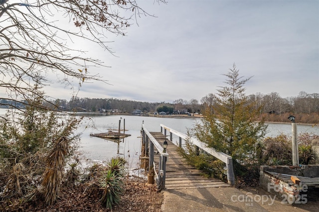 dock area featuring a water view