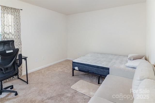 bedroom featuring light colored carpet