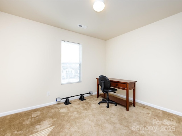 view of carpeted home office