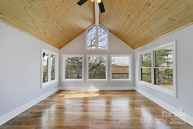 unfurnished sunroom with a wealth of natural light, wooden ceiling, and vaulted ceiling