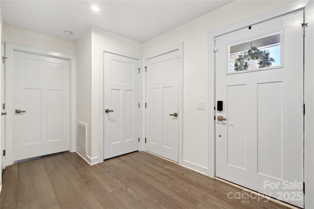 entryway with wood-type flooring