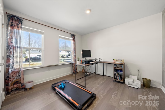 office area with wood-type flooring