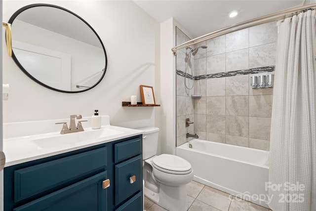 full bathroom featuring vanity, toilet, tile patterned flooring, and shower / bath combo with shower curtain