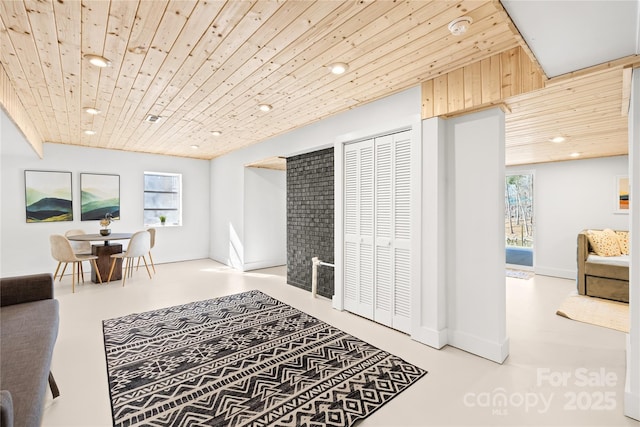 corridor featuring wood ceiling