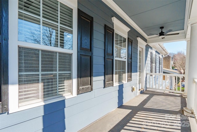 view of patio / terrace featuring ceiling fan and a porch