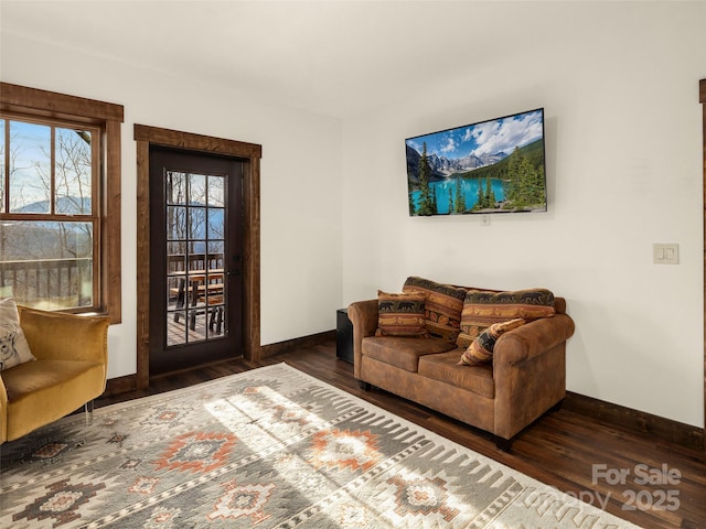 living room featuring dark hardwood / wood-style floors