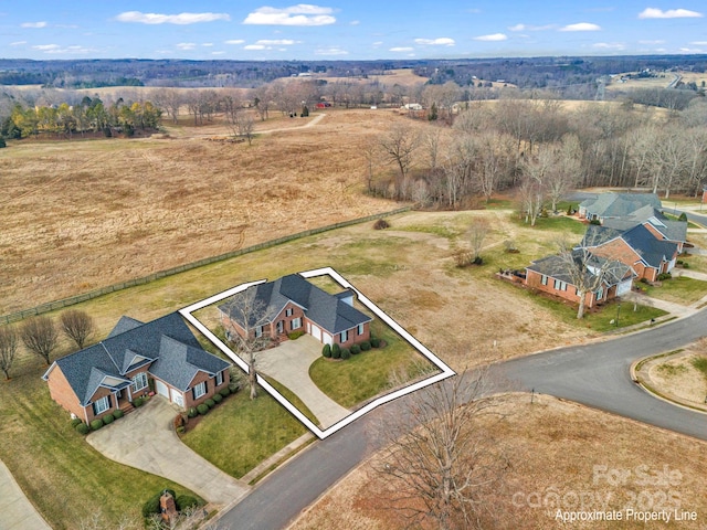 bird's eye view featuring a rural view