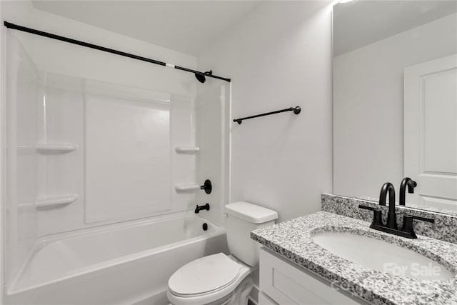 full bathroom with shower / bath combination, vanity, and toilet