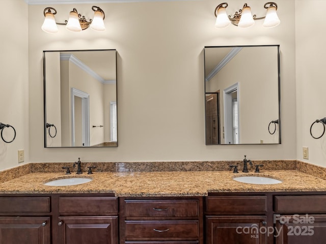 bathroom featuring vanity and crown molding