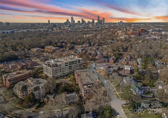 view of aerial view at dusk