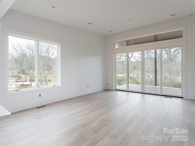 spare room featuring a healthy amount of sunlight and light hardwood / wood-style floors