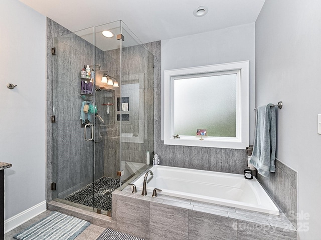 bathroom with plus walk in shower