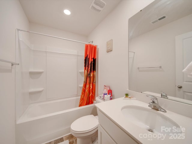 full bathroom featuring vanity, toilet, and shower / bath combo with shower curtain