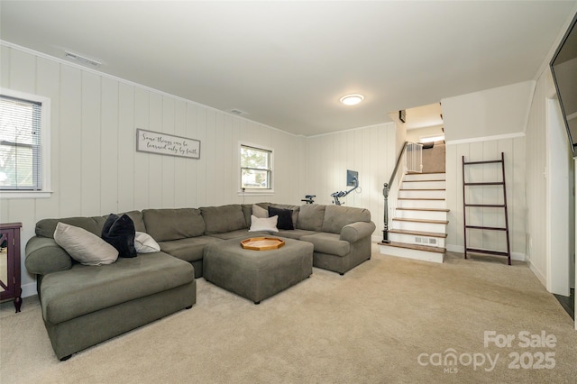 living room featuring carpet flooring