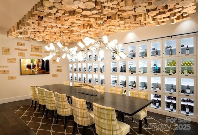 wine room with dark wood-type flooring