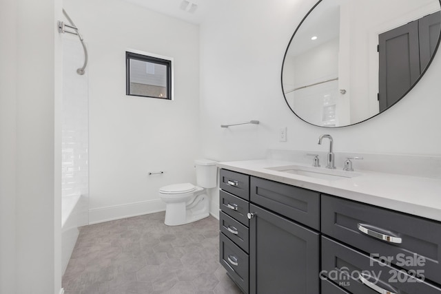 full bathroom with tile patterned floors, vanity, toilet, and  shower combination