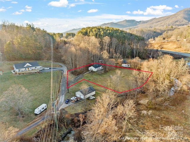 drone / aerial view featuring a mountain view