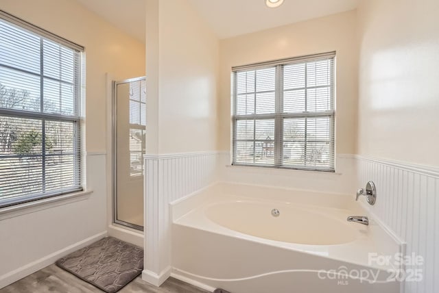 bathroom with independent shower and bath