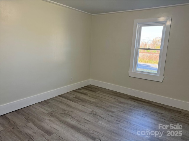 empty room featuring crown molding and light hardwood / wood-style flooring